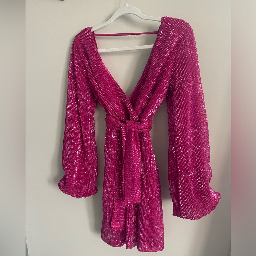 stunning hot pink vintage style disco sequin dress